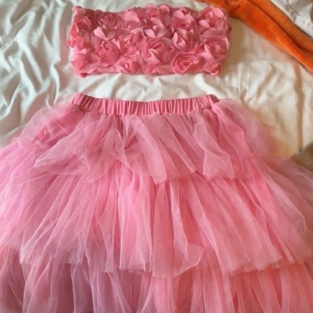 Pink crop top and skirt